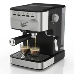 CAFETERA EXPRESO-CAPUCHINO-LATE-AMERICANO BLACK DECKER 1100W 20 BARES 1.5LTS ACERO INOX. NEGRO
