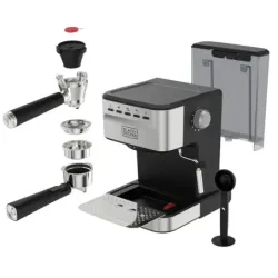 CAFETERA EXPRESO-CAPUCHINO-LATE-AMERICANO BLACK DECKER 1100W 20 BARES 1.5LTS ACERO INOX. NEGRO