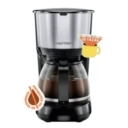 CAFETERA CHEFMAN 10 TAZAS CON JARRA DE VIDRIO ACERO INOX