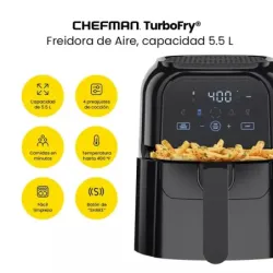 FREIDORA DE AIRE TURBOFRY CHEFMAN 5.5LTS 1500W PANTALLA TOUCH-INDICADOR SHAKE- COLOR NEGRO