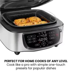 FREIDORA DE AIRE Y PARRILLA CHEFMAN 2 EN 1 PROGRAMABLE 6 6LTS 1700W TERMOMETRO INCL  ACERO INOX