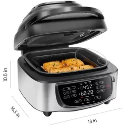 FREIDORA DE AIRE Y PARRILLA CHEFMAN 2 EN 1 PROGRAMABLE 6 6LTS 1700W TERMOMETRO INCL  ACERO INOX