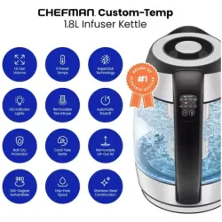 TETERA ELECTRICA CHEFMAN INALAMBRICA 1 8LTS 5 LUCES LED CTRL DIGITAL INFUSOR JARRA DE CRISTAL ACERO INOX