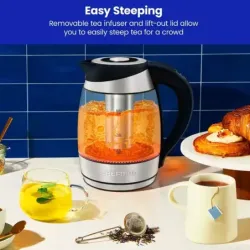 TETERA ELECTRICA CHEFMAN INALAMBRICA 1 8LTS 5 LUCES LED CTRL DIGITAL INFUSOR JARRA DE CRISTAL ACERO INOX