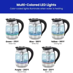 TETERA ELECTRICA CHEFMAN INALAMBRICA 1 8LTS 5 LUCES LED CTRL DIGITAL INFUSOR JARRA DE CRISTAL ACERO INOX