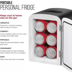 MINI REFRI CHEFMAN PORTATIL 4LTS PUERTA AJUSTE FRIO CALIENTE 0 65 GRD CENTIGRADOS NEGRO