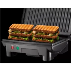 SANDWICHERA CHEFMAN PANINI 3 EN 1 2 REBANADAS ANTIADHERENTE 1000W ACERO INOX