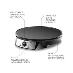 CREPERA CHEFMAN 12PULG  REDONDO 1000W CTRL TEMPERATURA ANTIADHERENTE NEGRO