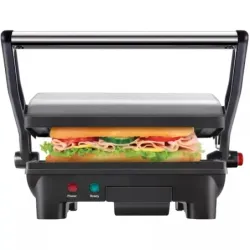 SANDWICHERA CHEFMAN PANINI 3 EN 1 4 REBANADAS ANTIADHERENTE 1000W ACERO INOX