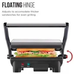 SANDWICHERA CHEFMAN PANINI 3 EN 1 4 REBANADAS ANTIADHERENTE 1000W ACERO INOX