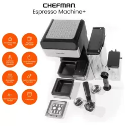 CAFETERA EXPRESO CAPUCHINO LATE CHEFMAN 6 EN 1 TOUCH CON 15 BARES 1 8LTS ACERO INOX