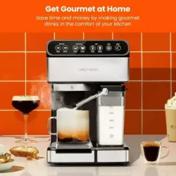 CAFETERA EXPRESO CAPUCHINO LATE CHEFMAN 6 EN 1 TOUCH CON 15 BARES 1 8LTS ACERO INOX