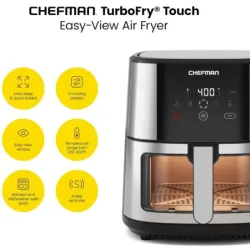 FREIDORA DE AIRE CHEFMAN 7.6LTS PANTALLA TOUCH 1500W CON VISUALIZACION ACERO INOX