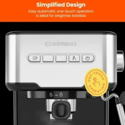 CAFETERA EXPRESO-CAPUCHINO-LATE CHEFMAN 4 EN 1-PANEL BOTONES- CON 15 BARES 1.5LTS ACERO INOX.