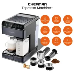 CAFETERA EXPRESO-CAPUCHINO-LATE CHEFMAN PRO PLUS 6 EN 1-TOUCH-CAPSULA- CON 20 BARES 1.8LTS NEGRO