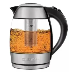 TETERA ELECTRICA CHEFMAN INALAMBRICA 1.8LTS-LUCES LED-BOTON- INFUSOR JARRA DE CRISTAL ACERO INOX.