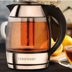 TETERA ELECTRICA CHEFMAN INALAMBRICA 1.8LTS-LUCES LED-BOTON- INFUSOR JARRA DE CRISTAL ACERO INOX.