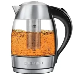 TETERA ELECTRICA CHEFMAN INALAMBRICA 1.8LTS-LUCES LED-BOTON- INFUSOR JARRA DE CRISTAL ACERO INOX.